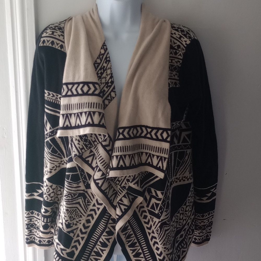 M Flying Tomato Aztec Waterfall Open Front Cardigan Sweater Boho Southwestern
